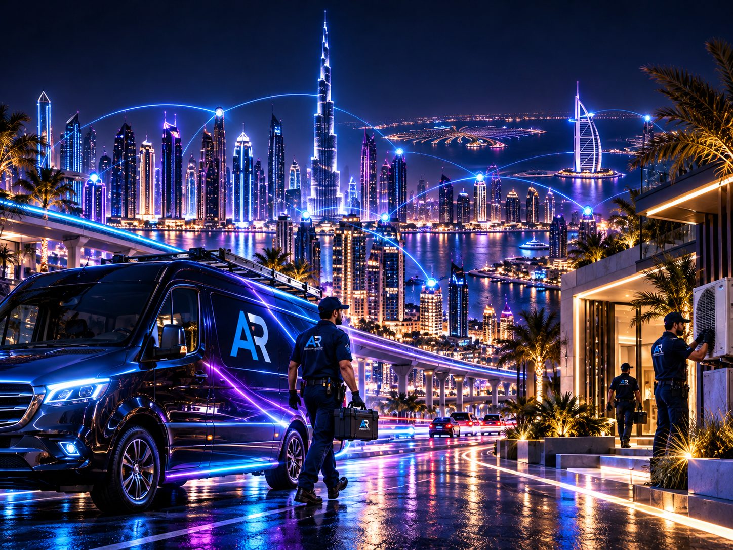Stylized Dubai city service area illustration